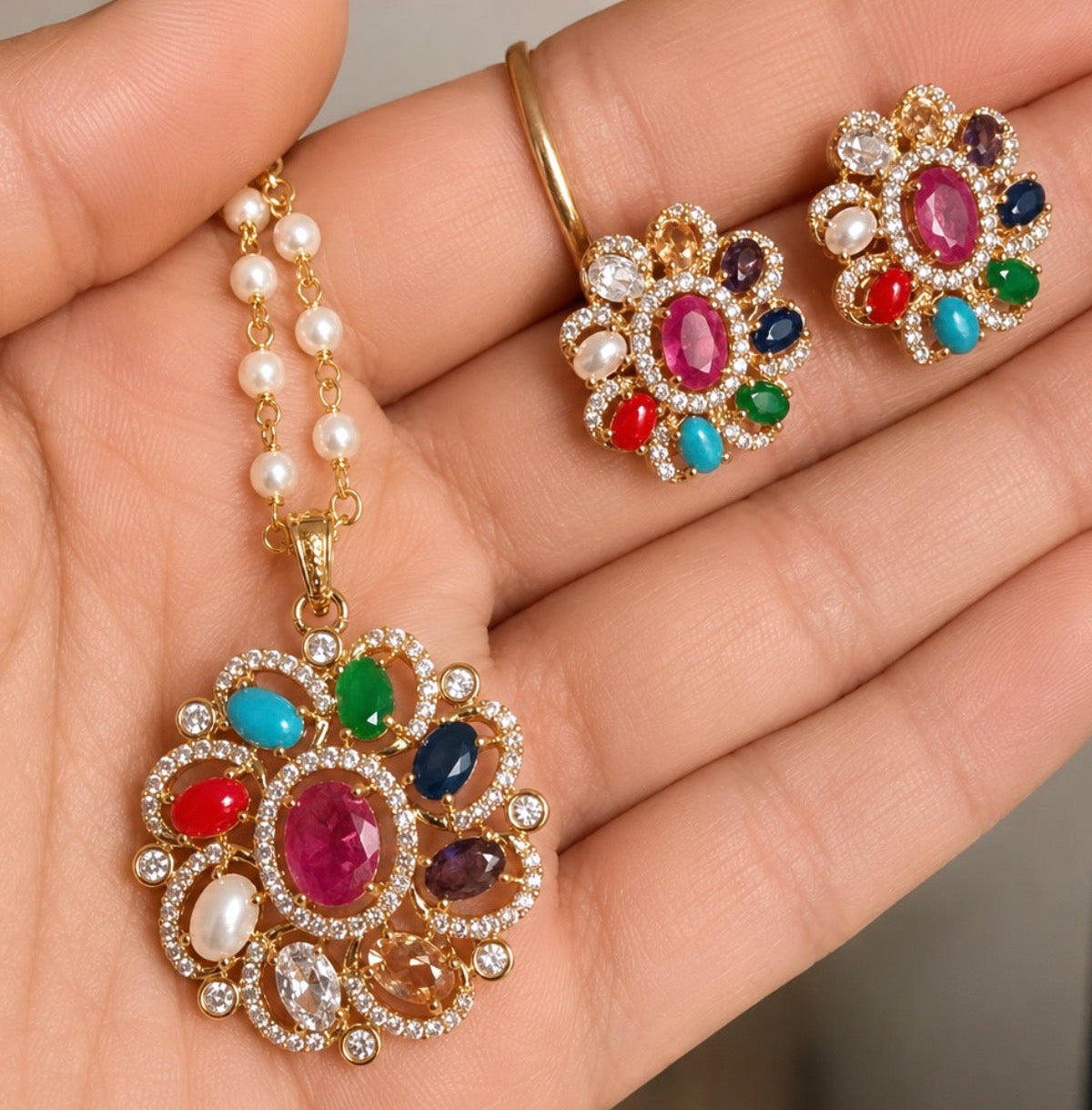 Ruchika Navratan Pendant Set