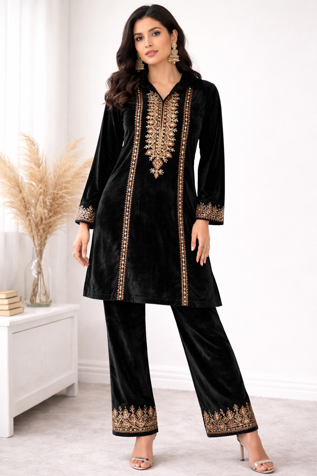 Velvet Embroidered Cord Set