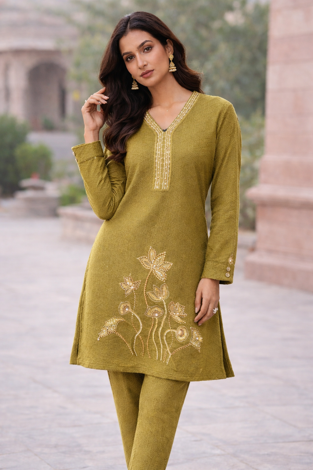 Woolen Cord Set with Embroidery