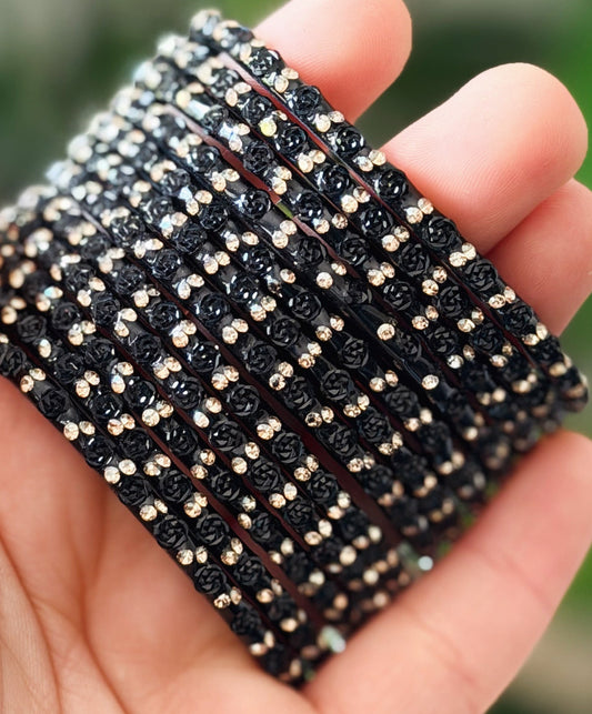Sophia Glass Bangle Set-Black Color
