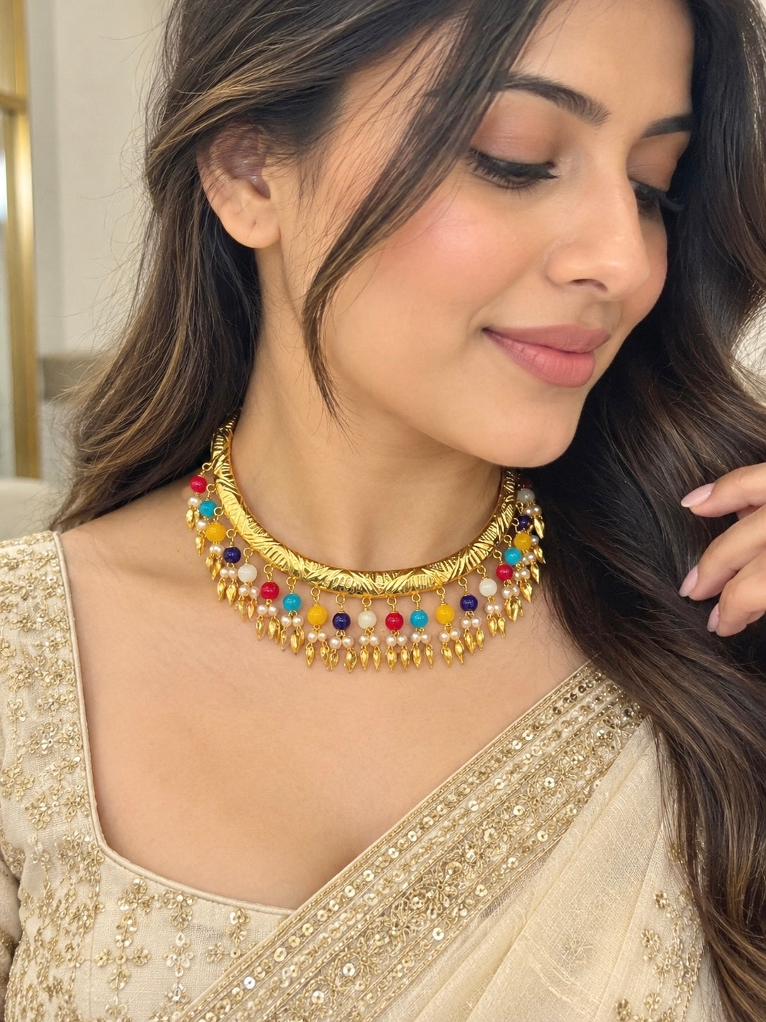 Punjabi Style Gold Plated Hasli Style Necklace Set