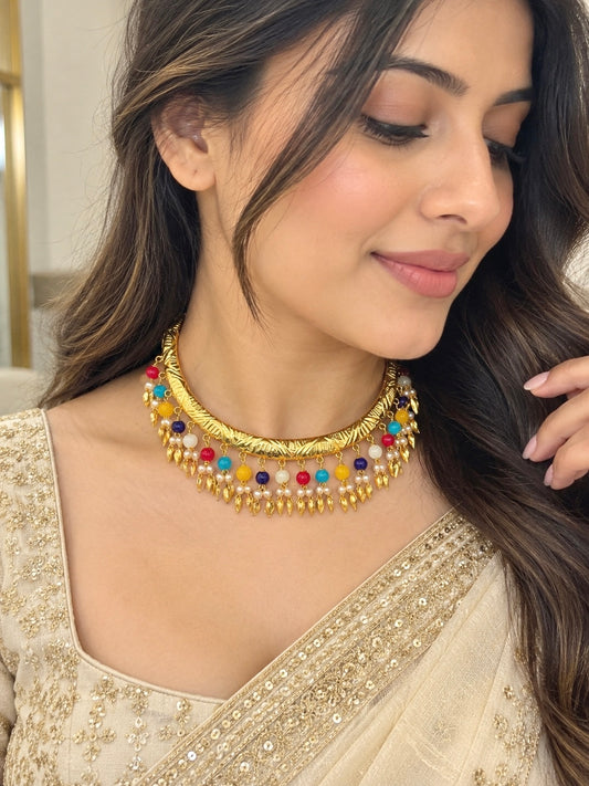 Punjabi Style Gold Plated Hasli Style Necklace Set