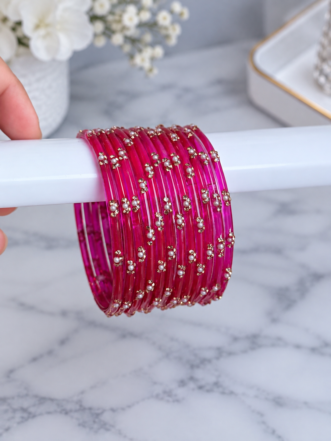 Mohabbat Pearl Glass Bangle Set