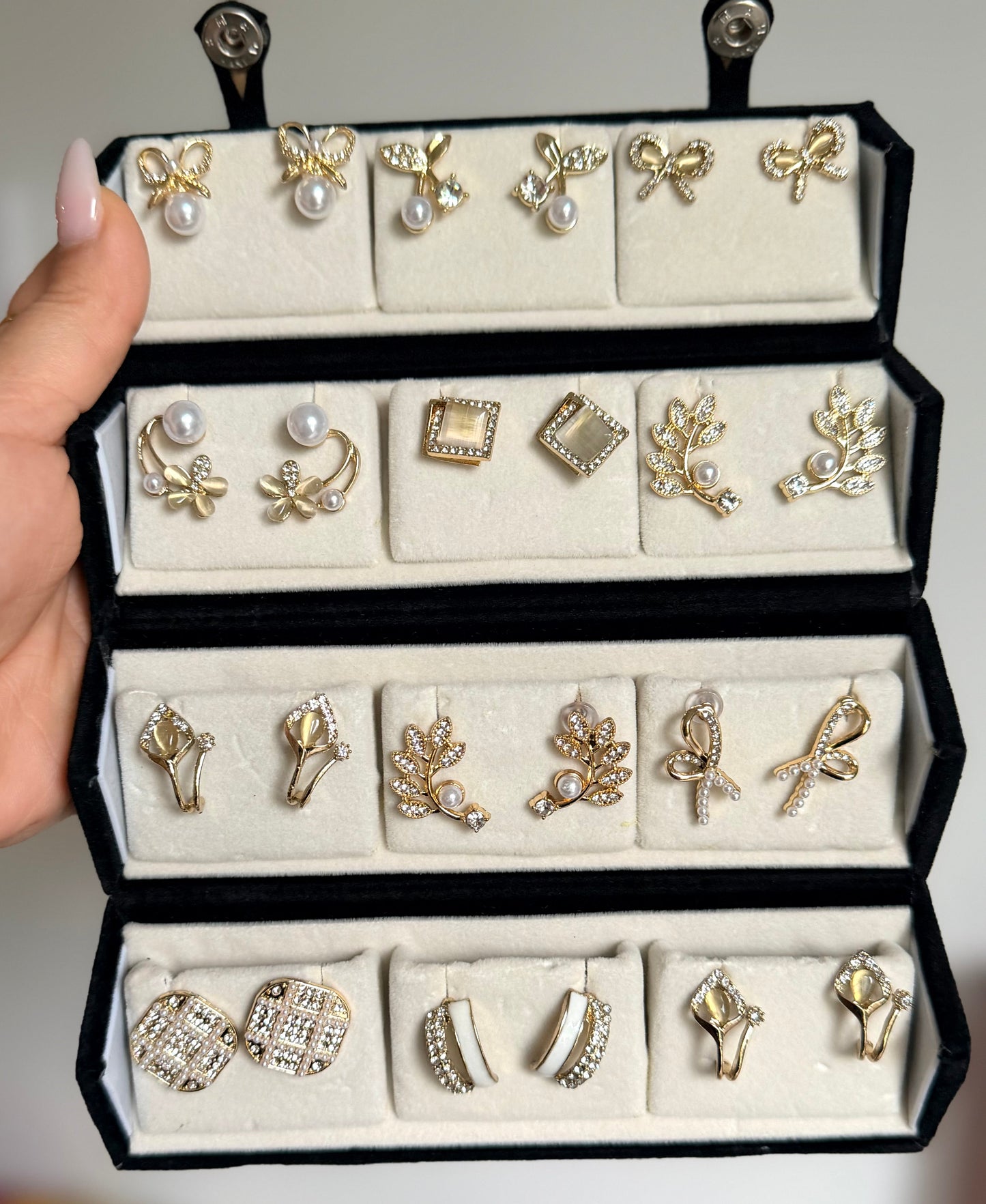 Noor 12 Pack Earrings Studs with Foldable Travel Case Included