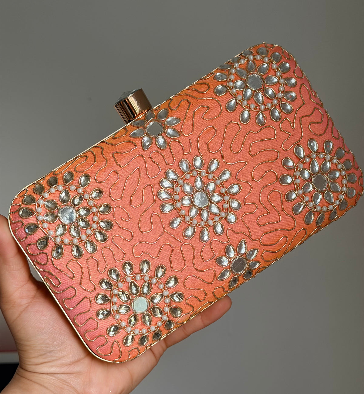 Aisha Coral Pink Color Clutch