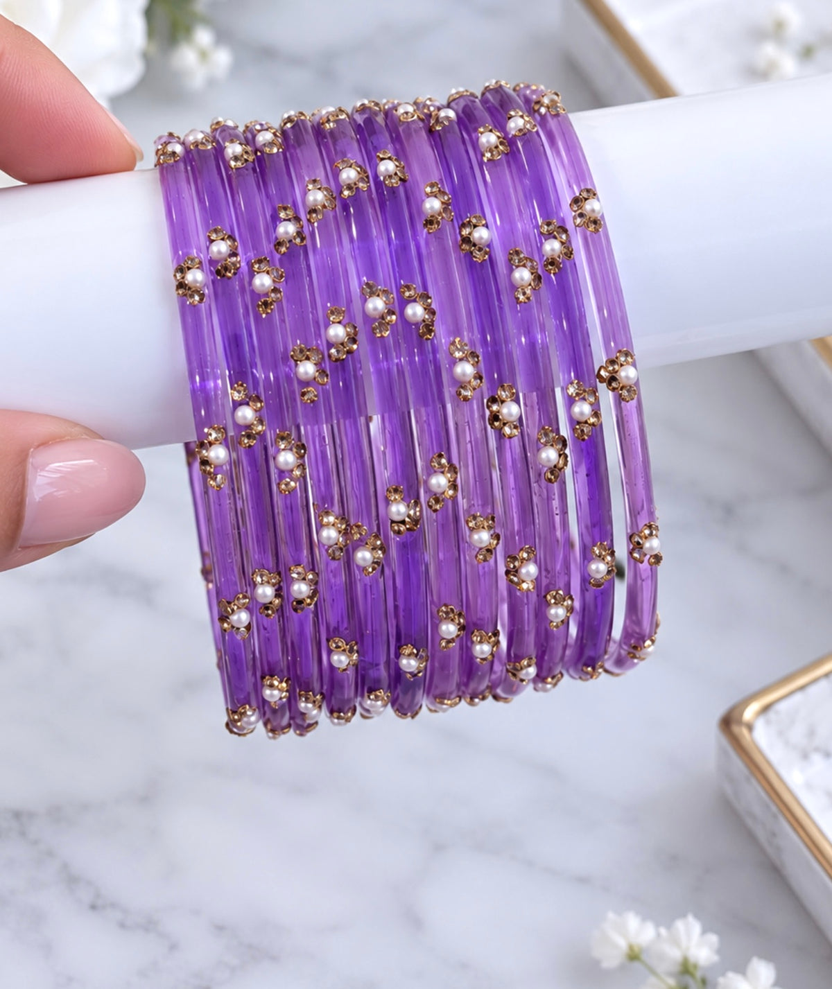 Mohabbat Pearl Glass Bangle Set