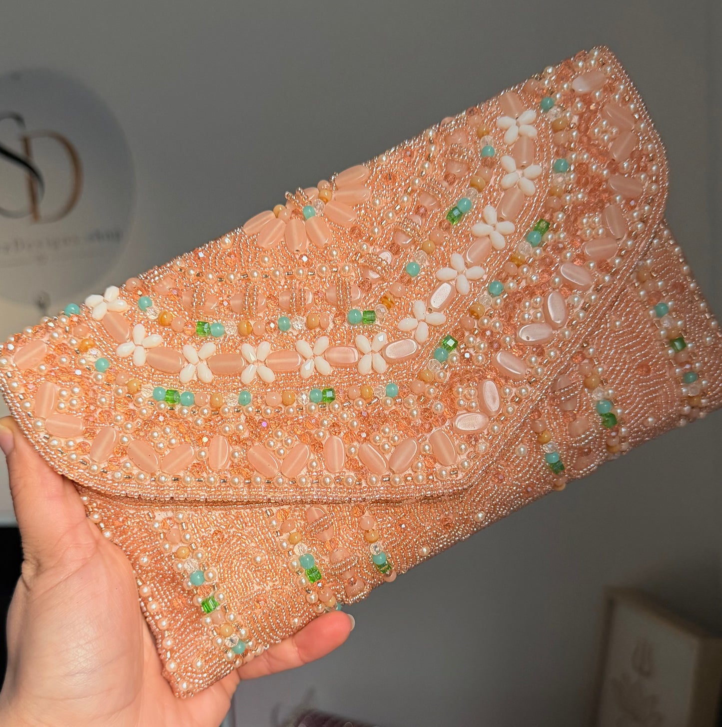 Simran Premium Quality Pearl Embroidered Beaded Clutch