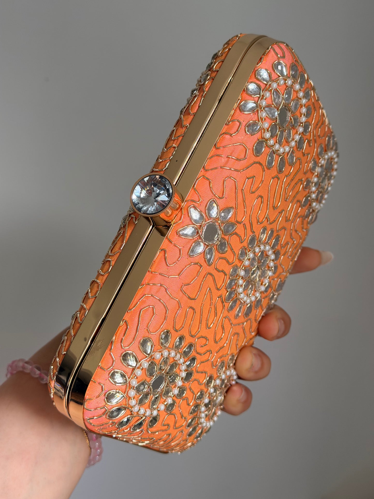 Aisha Coral Pink Color Clutch