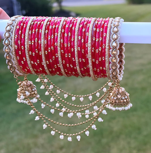 Rashmi Hanging Bangle Set-Mix Color of Red & Magenta