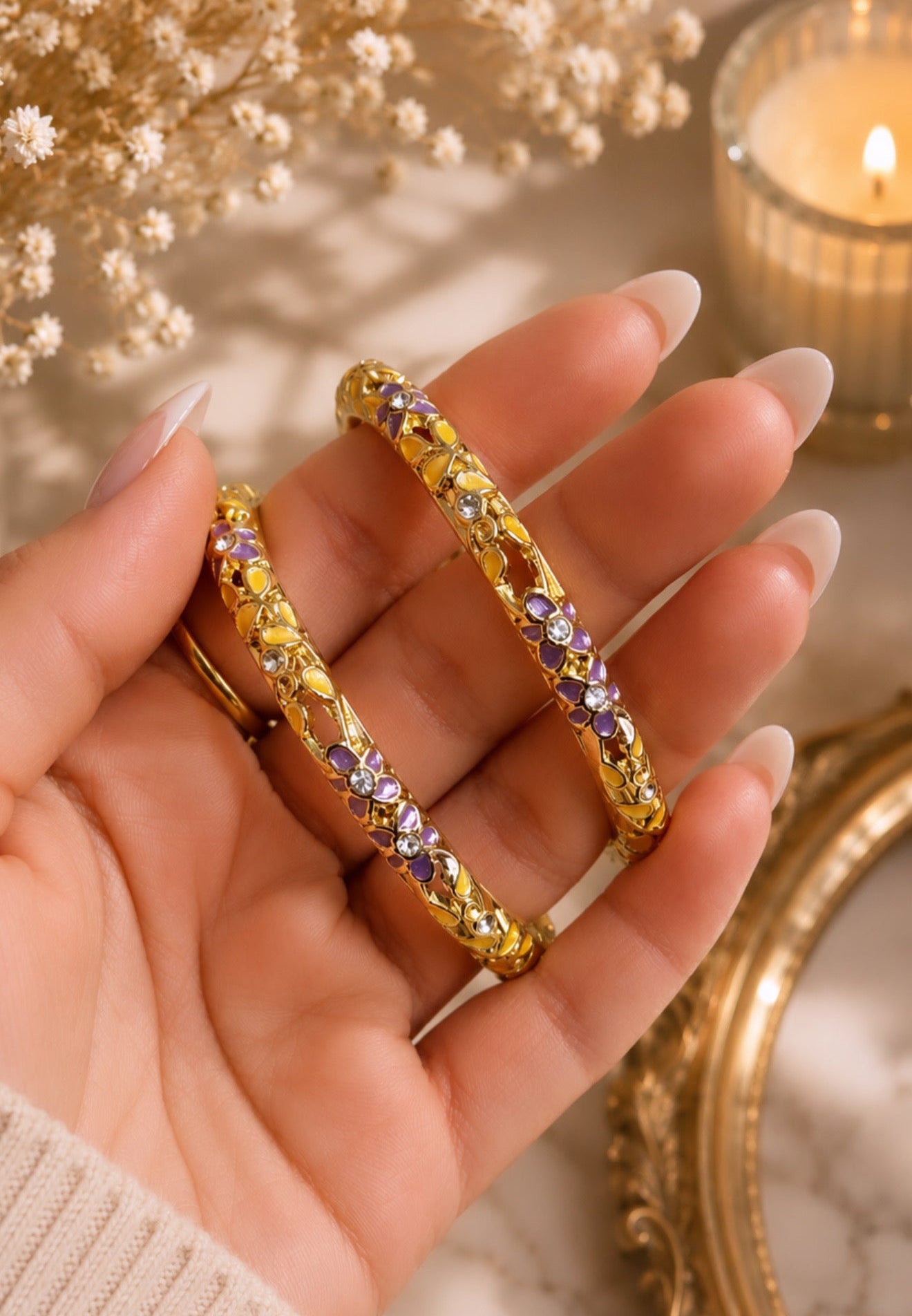 Mariam Openable Enamel Bangle Bracelet-One Piece Only
