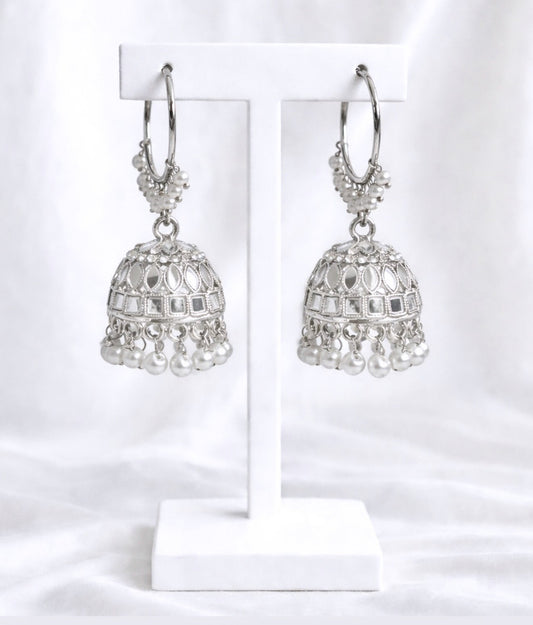 Meena Silver Jhumkis