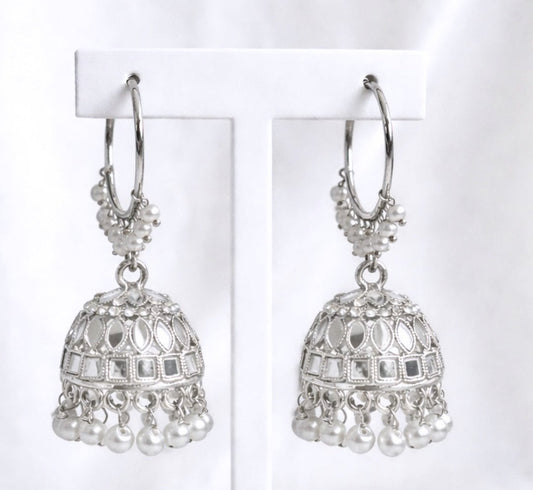 Meena Silver Jhumkis