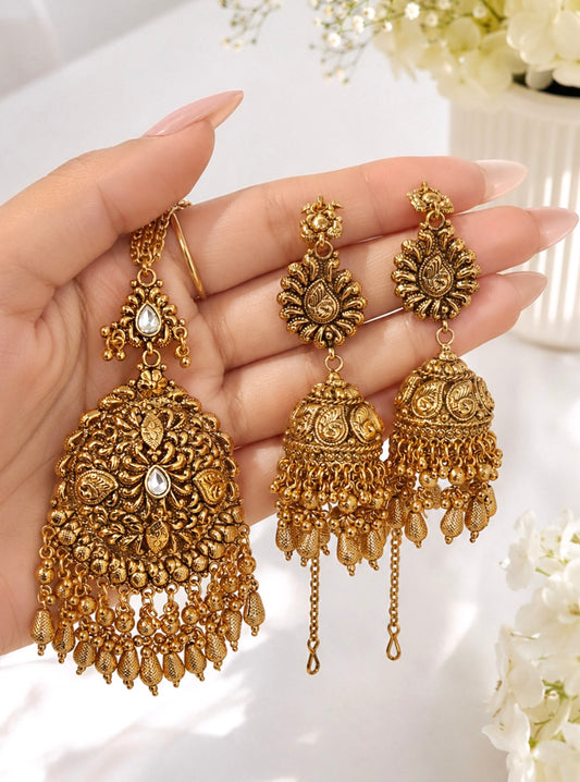 Jas Premium Gold Plated Sahara Earrings & Tikka Set