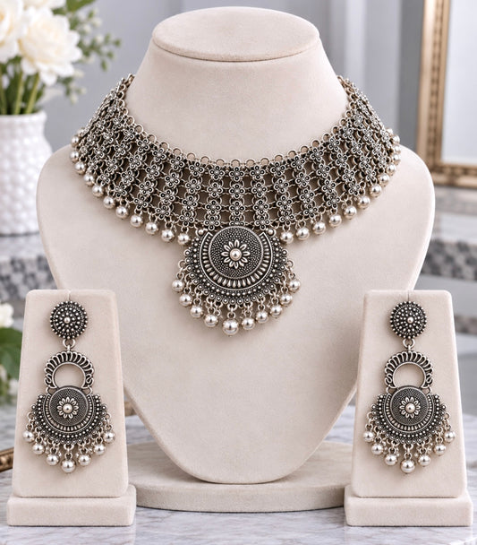 Priyanka Oxidized Necklace Set