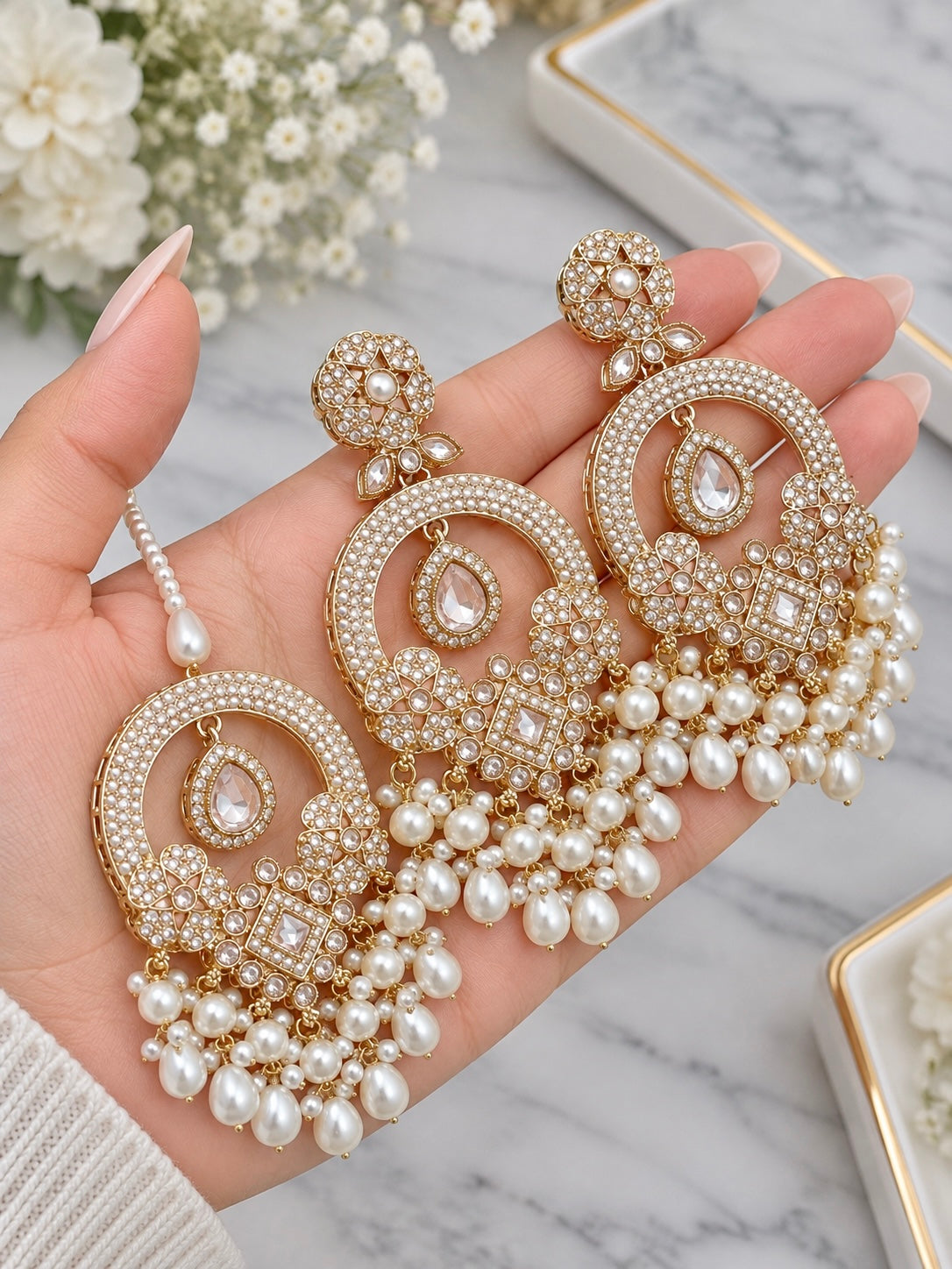 Preet Reverse AD Earrings & Tikka Set