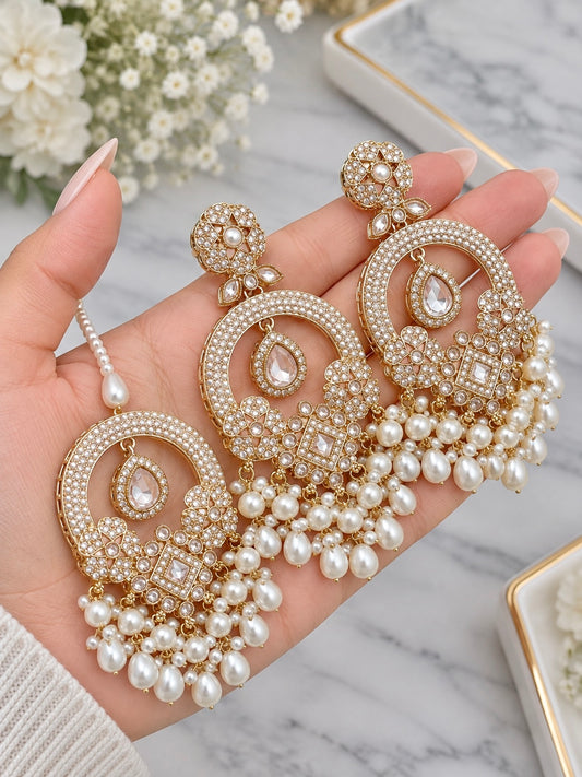 Preet Reverse AD Earrings & Tikka Set