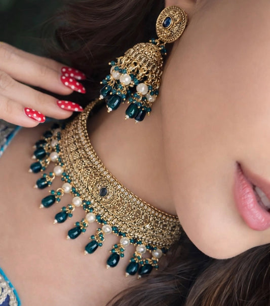 Shiv Gold Plated Premium Choker Set with Jhumkis