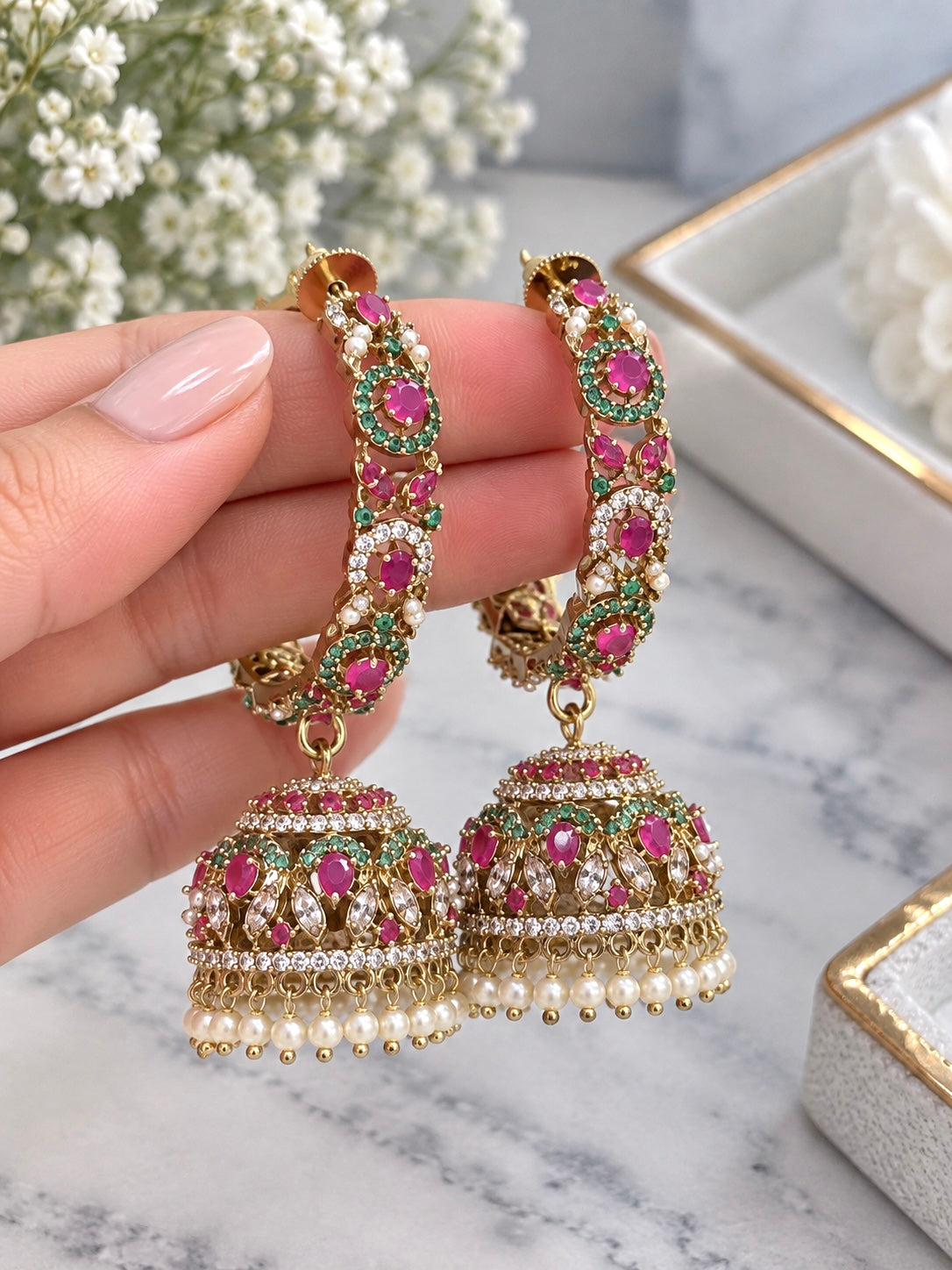 Mehr Jadau Chandbalis(Ruby & Green)