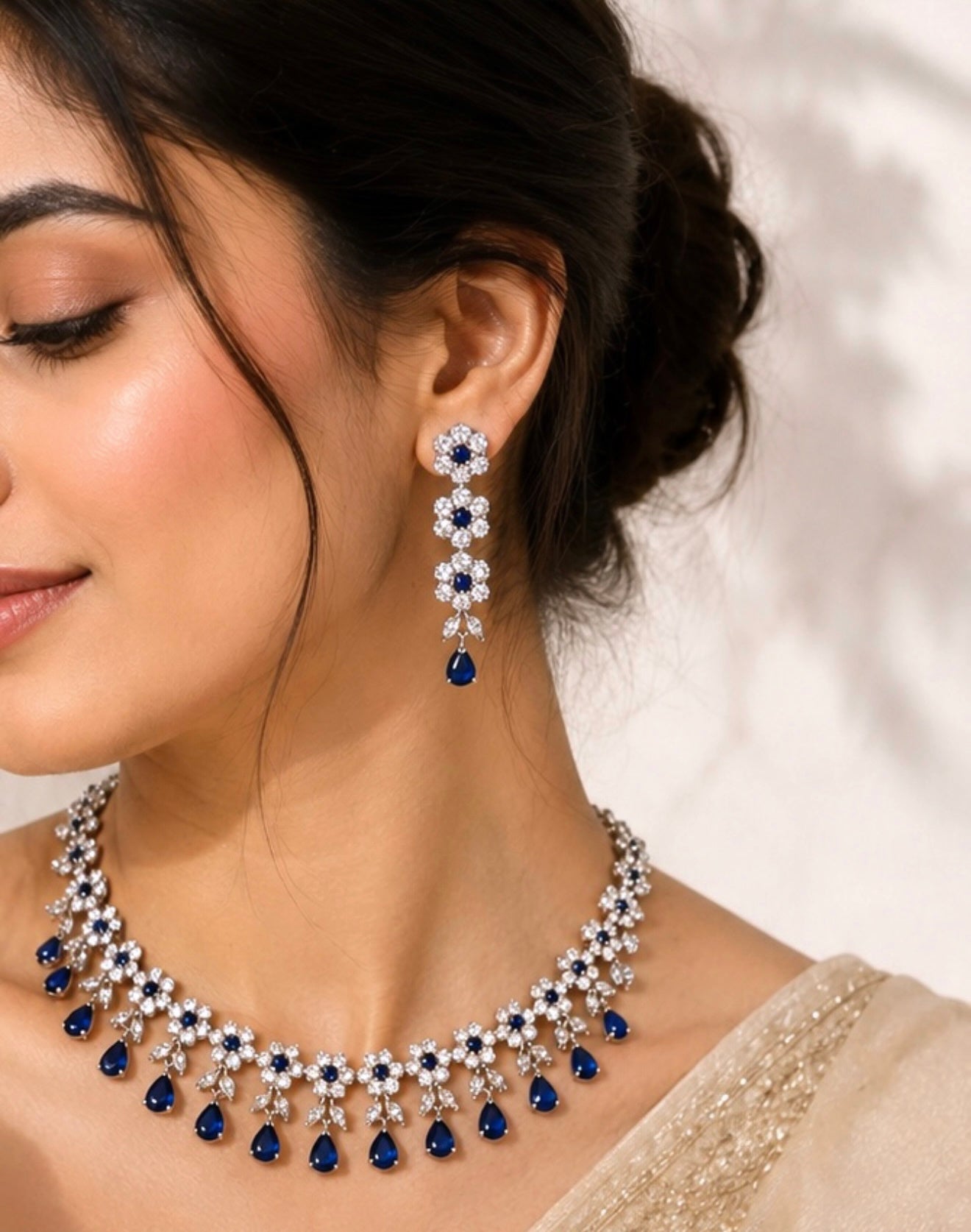 Navy Blue and Silver Lightweight Necklace Set