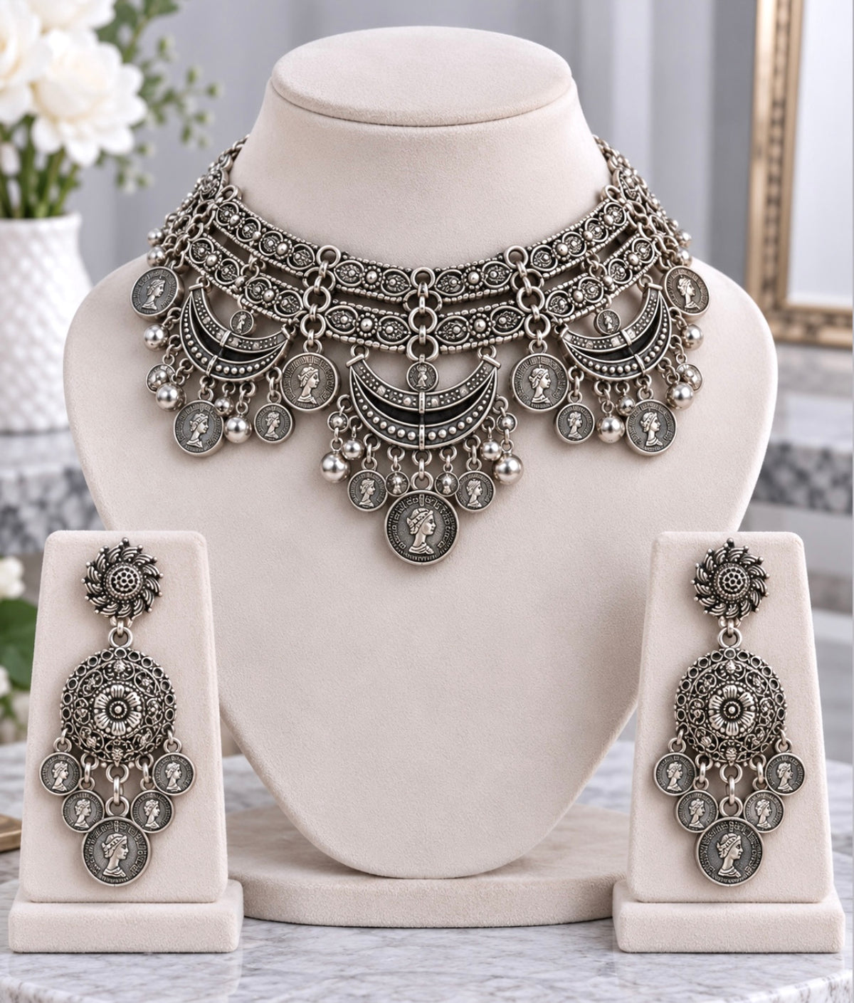 Anika Oxidized Necklace Set