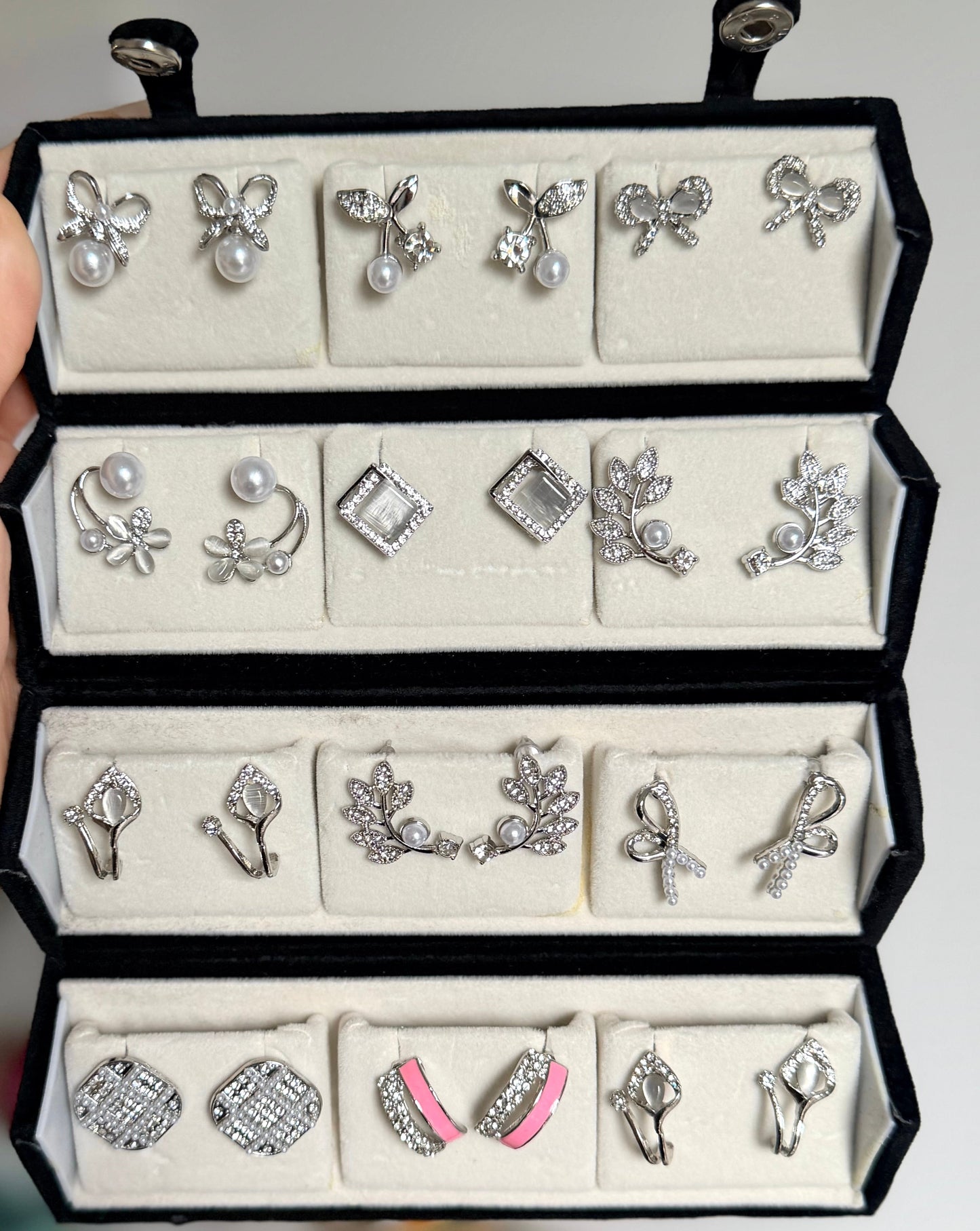 Noor 12 Pack Earrings Studs with Foldable Travel Case Included