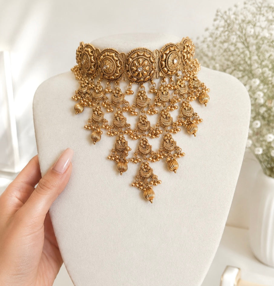 Premium Gold Plated Waterfall Style Necklace Set
