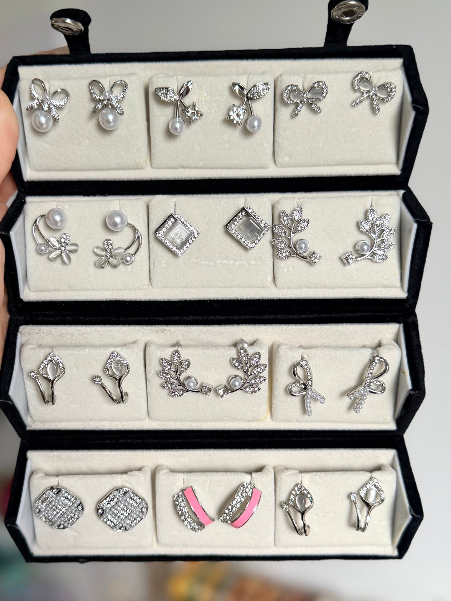 Noor 12 Pack Earrings Studs with Foldable Travel Case Included