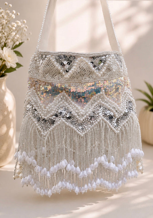 Zara Premium Quality Silver Sequined Potli/Purse