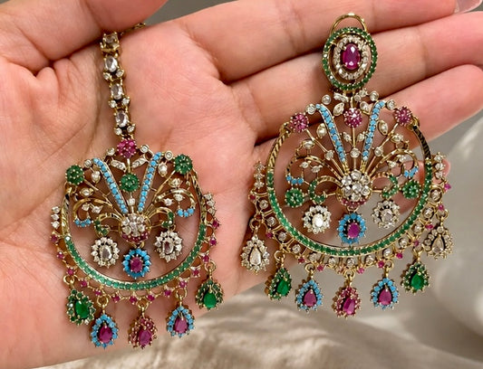 Mona Chandbali Style Earrings & Tikka Set