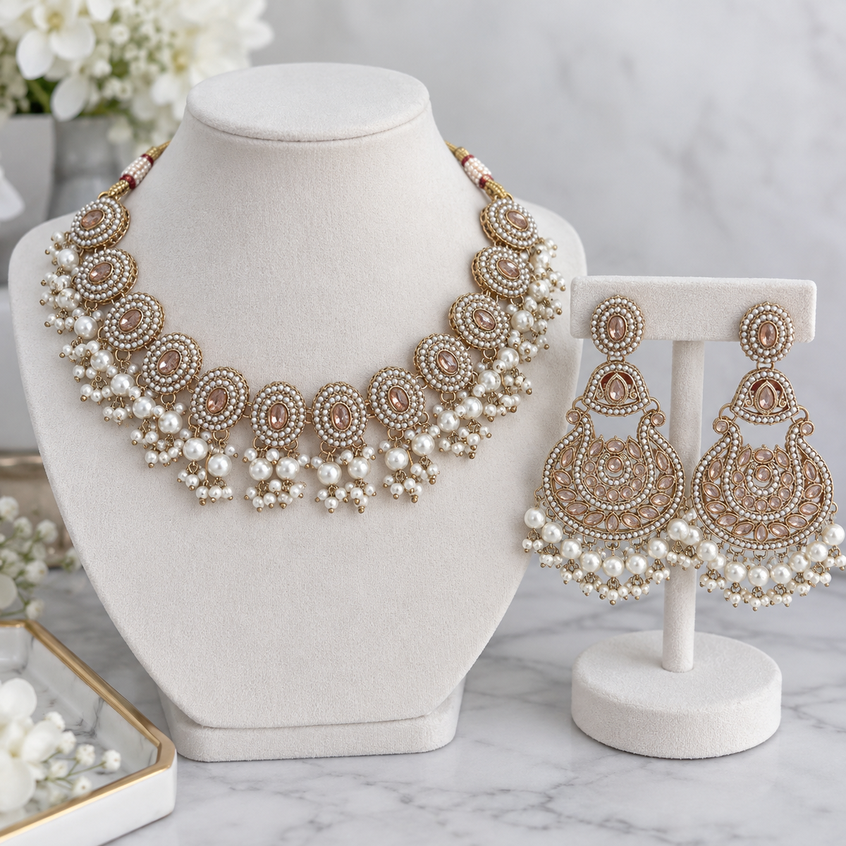 Savreen Polki Style Necklace Set