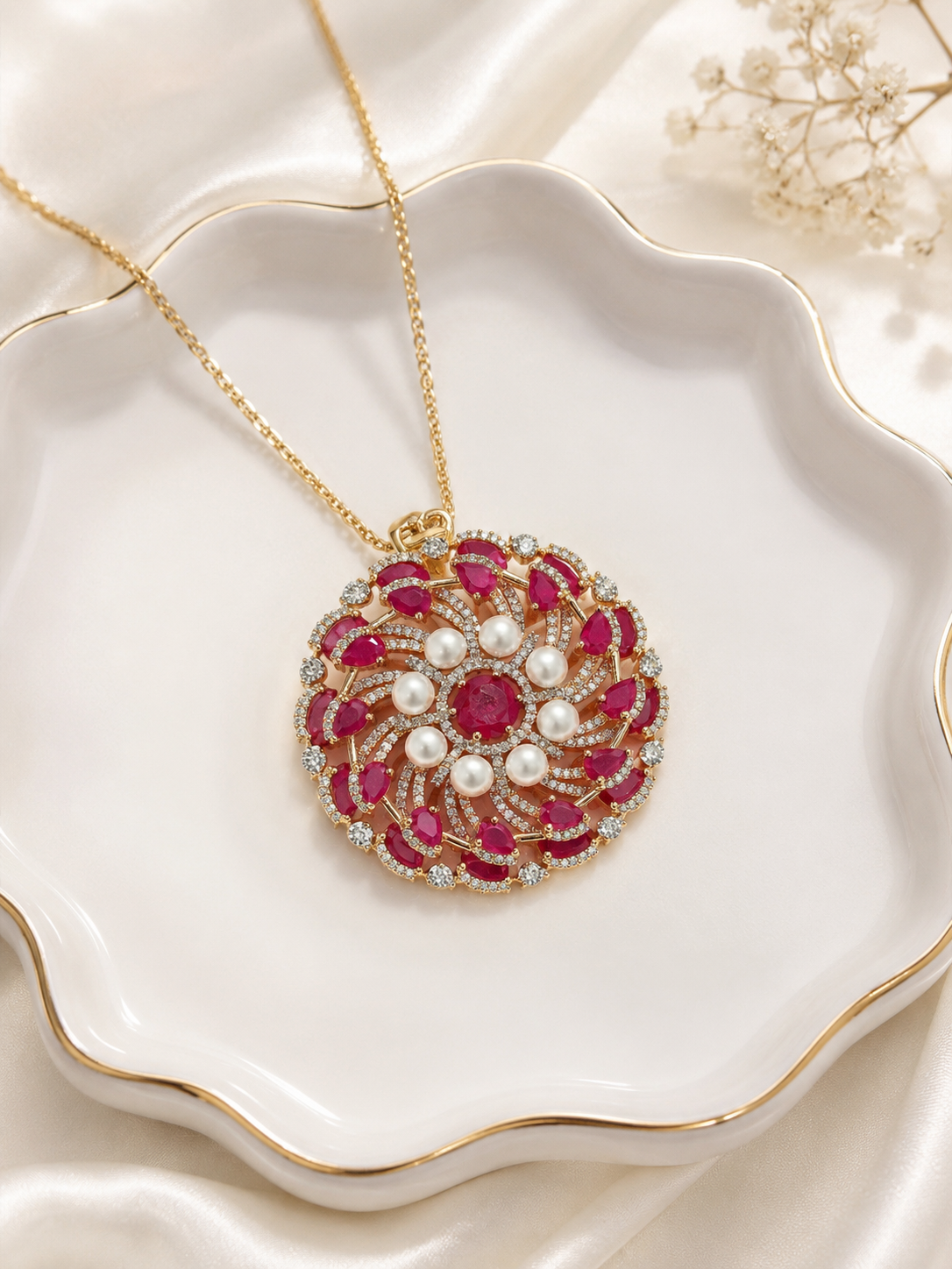 Zara Premium Quality Pendant Set in Ruby