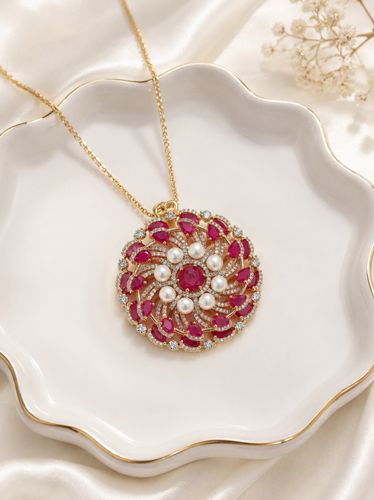 Zara Premium Quality Pendant Set in Ruby