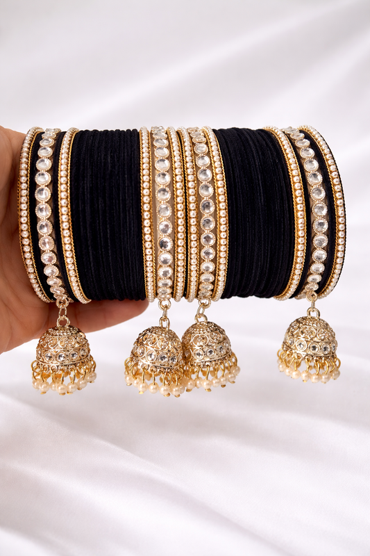 Black Velvet Hanging Bangle Set
