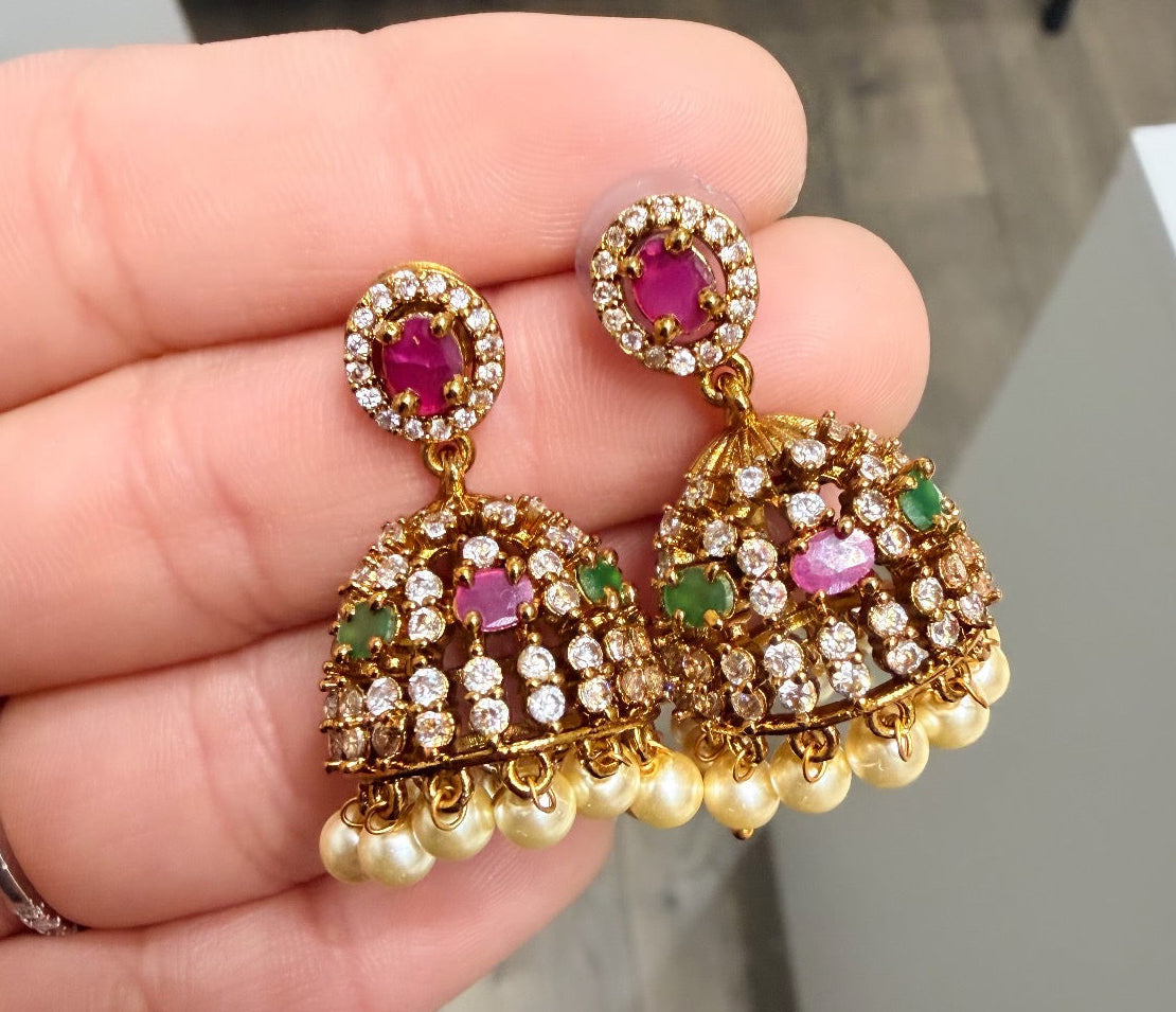 Mini Navratan Style Jhumkis