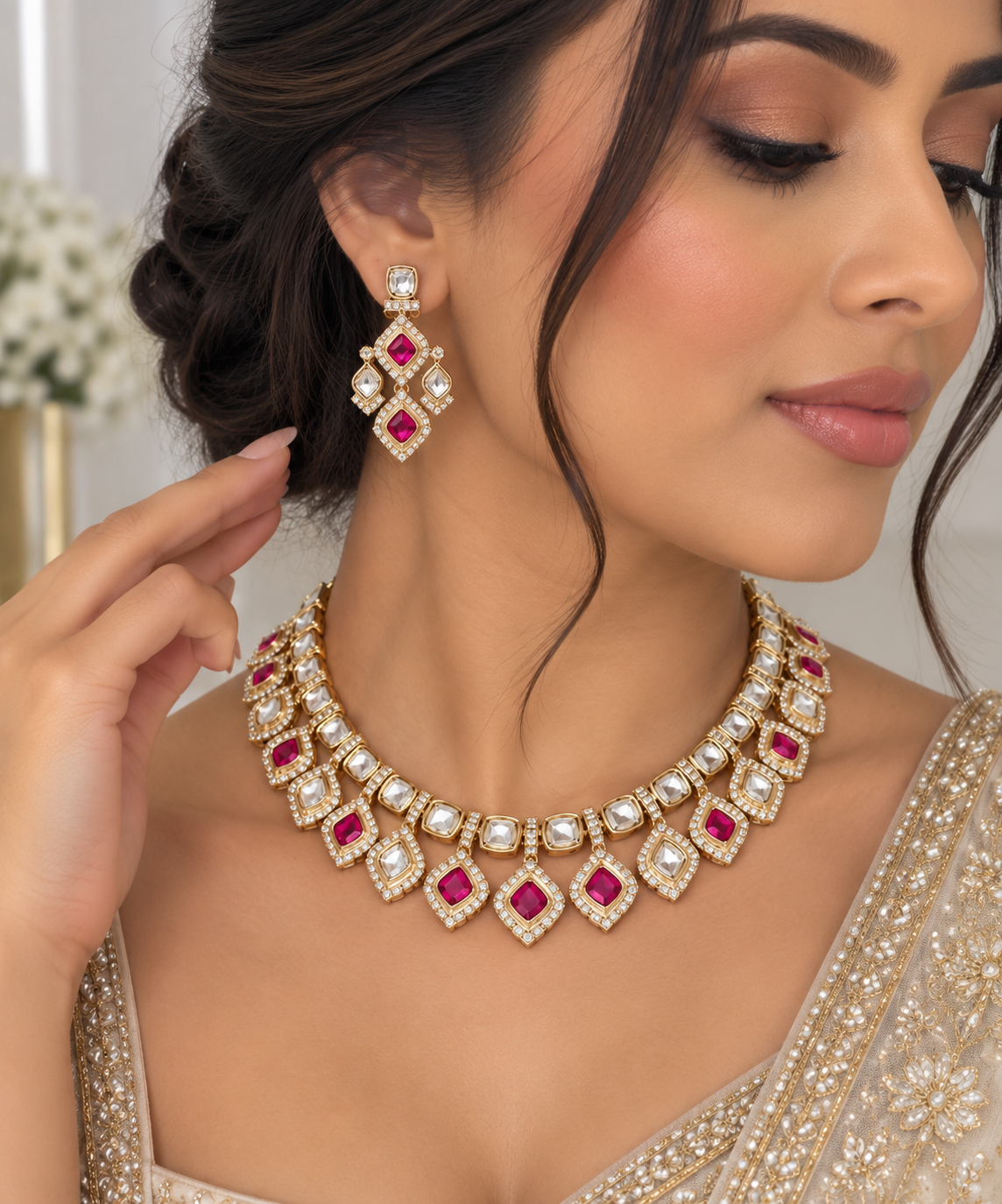 Ashmita Moissanite Sleek Necklace Set