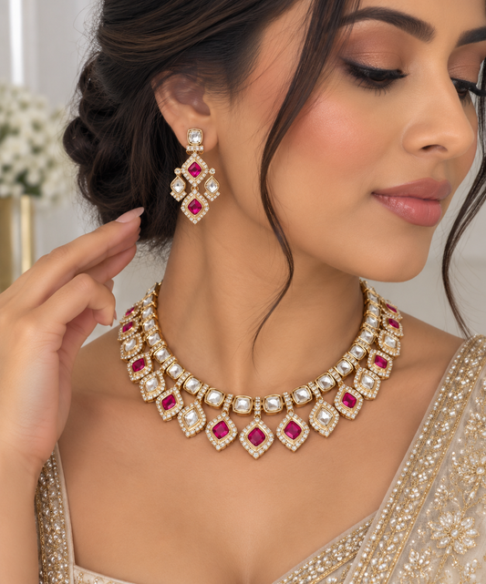 Ashmita Moissanite Sleek Necklace Set