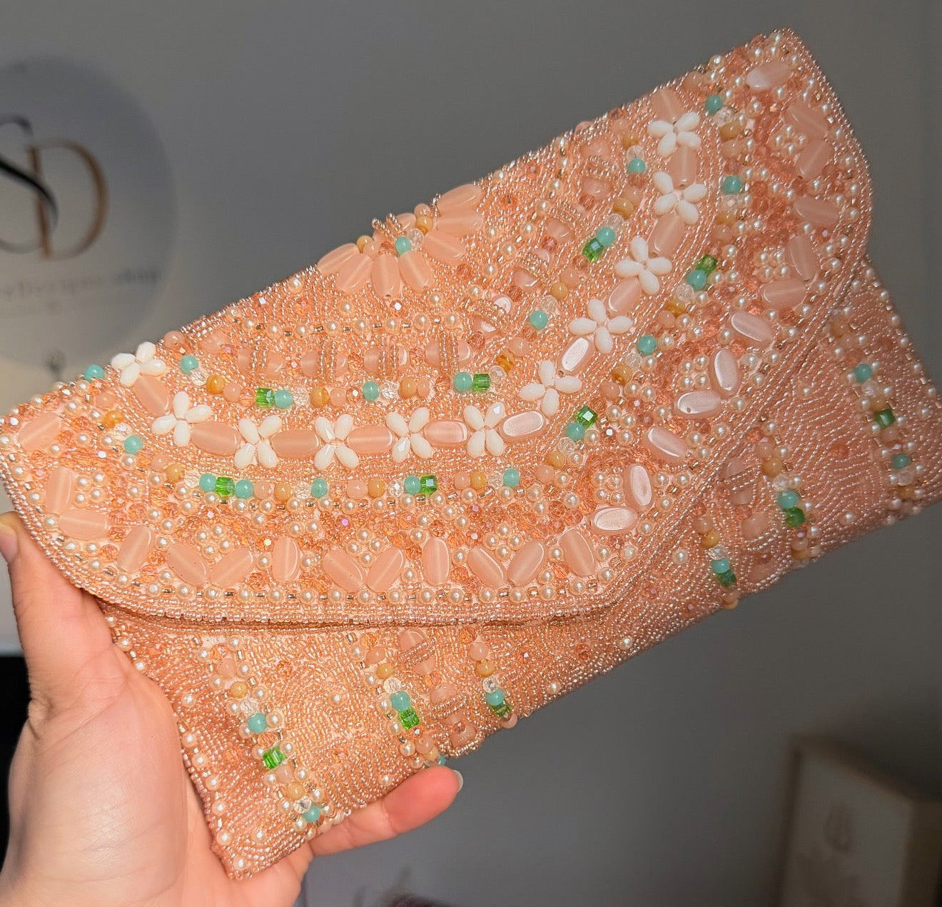 Simran Premium Quality Pearl Embroidered Beaded Clutch