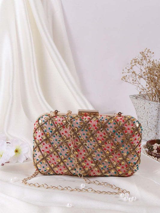 Multi Color Embroidered Velvet Clutch