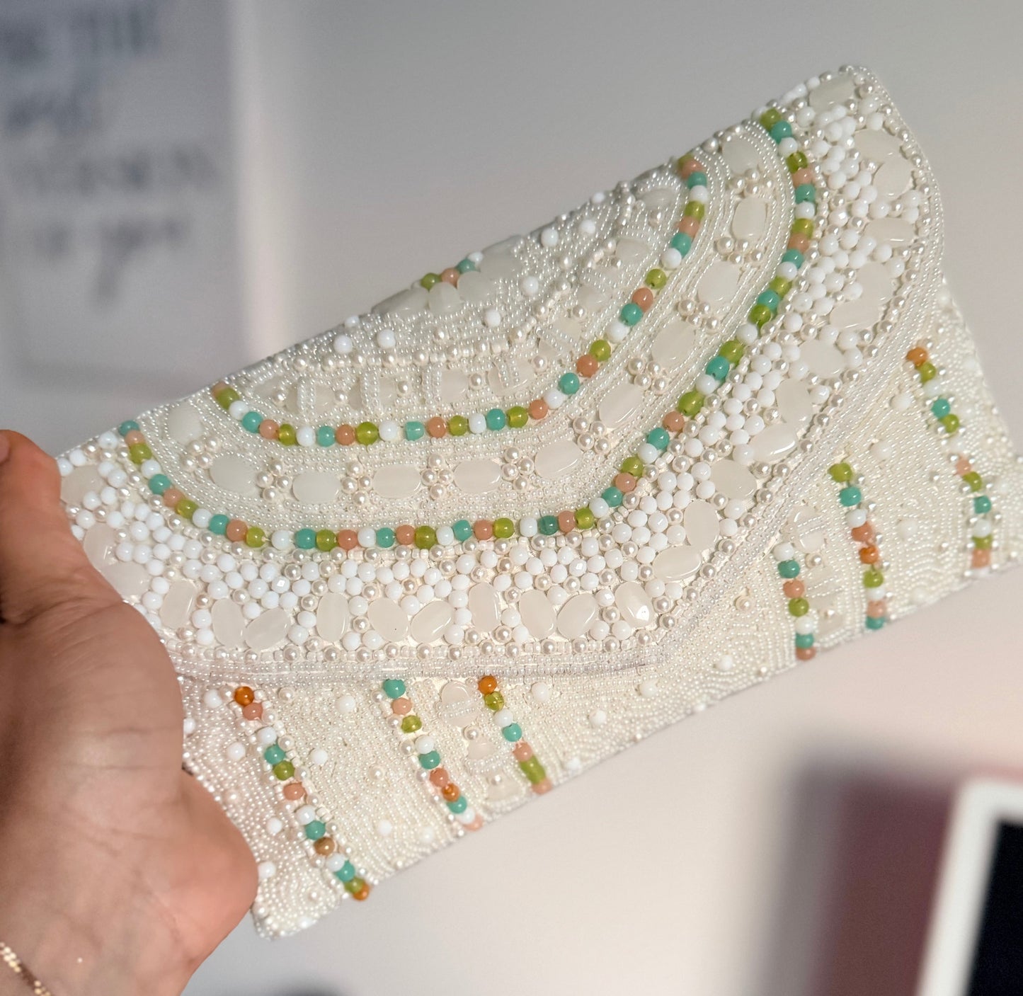 Simran Premium Quality Pearl Embroidered Beaded Clutch
