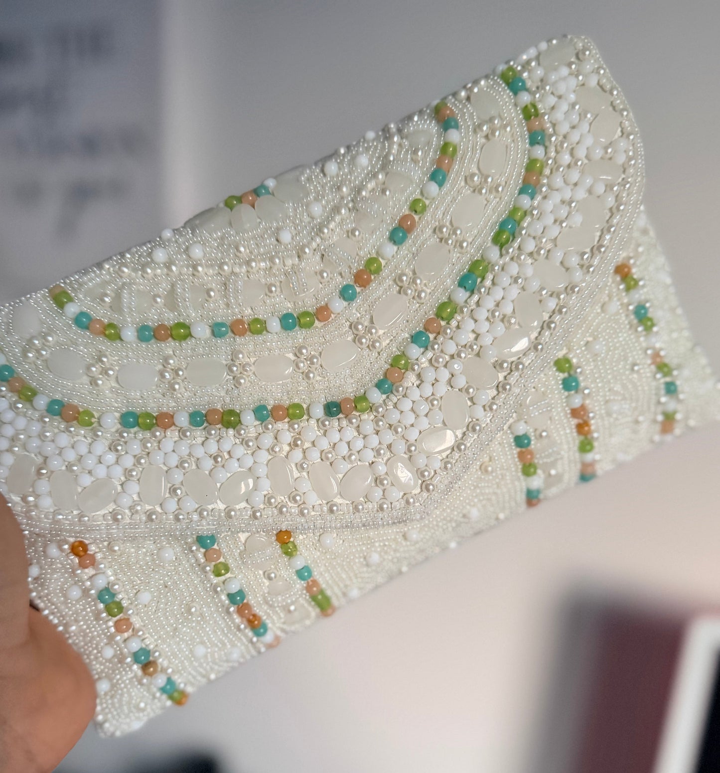 Simran Premium Quality Pearl Embroidered Beaded Clutch