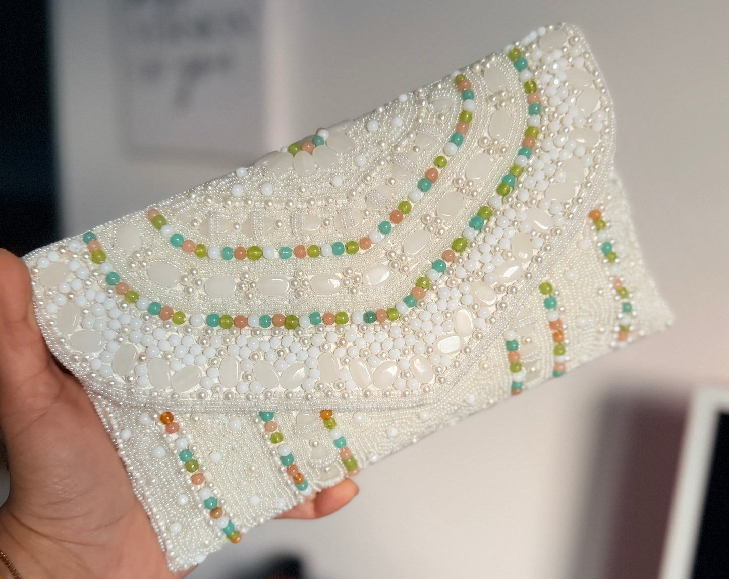 Simran Premium Quality Pearl Embroidered Beaded Clutch