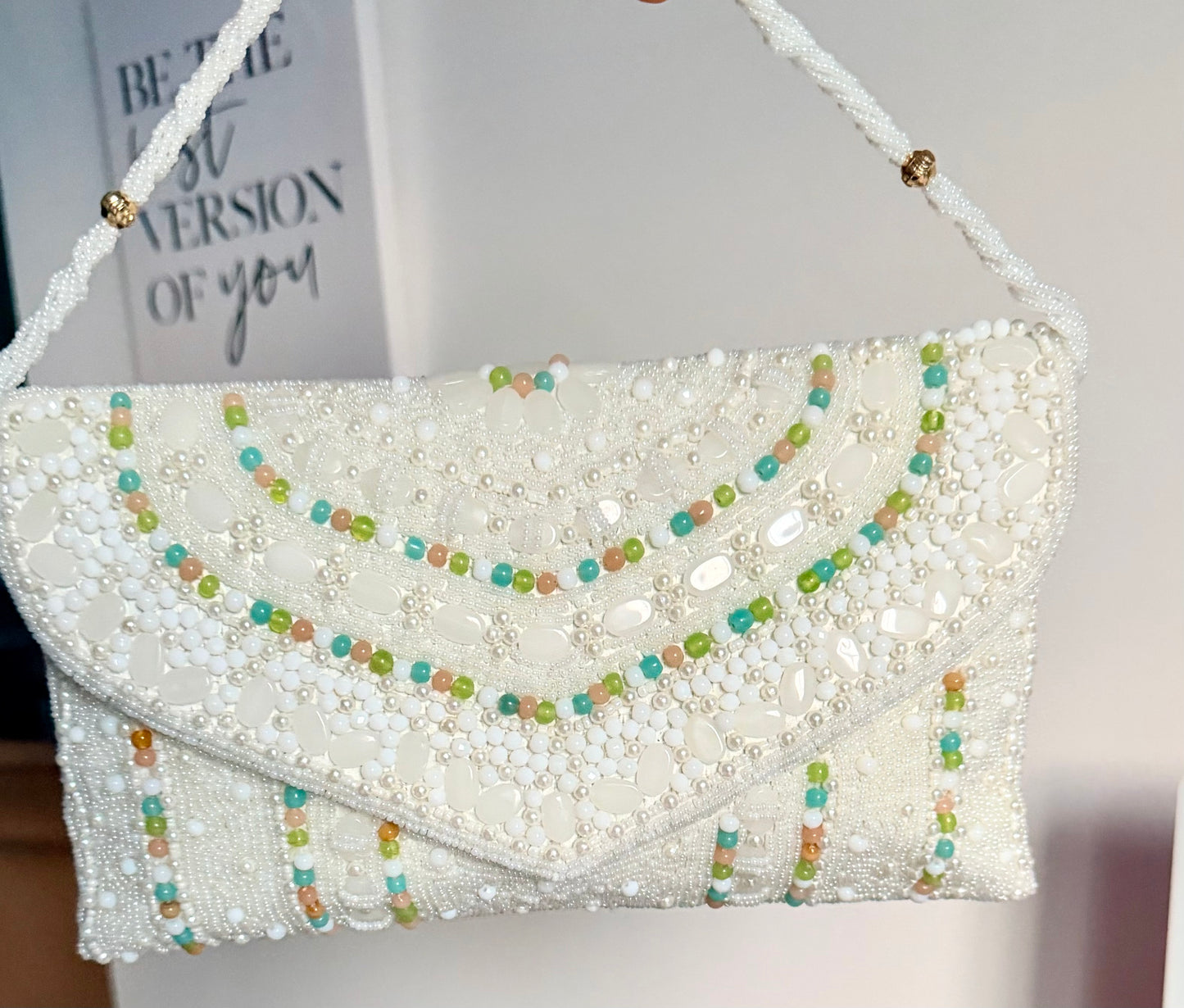 Simran Premium Quality Pearl Embroidered Beaded Clutch
