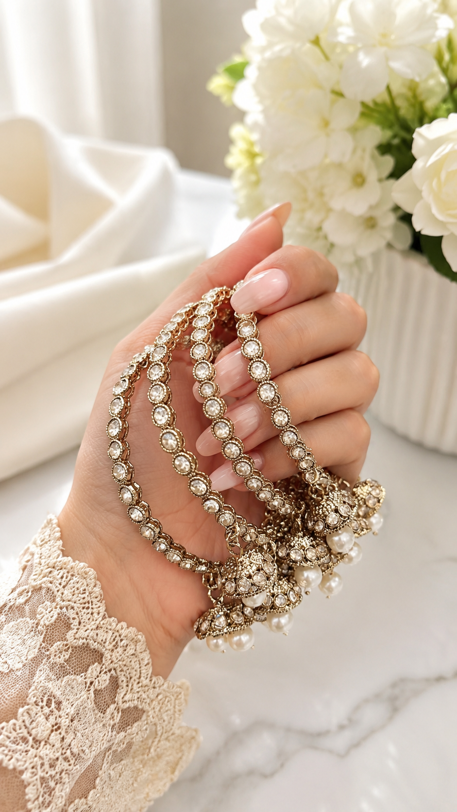 Golden & Pearl Bangle Set of 4